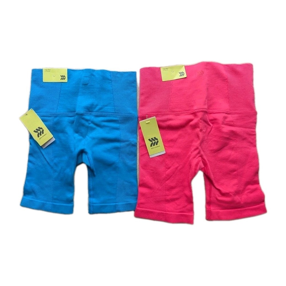 All in Motion Core Biker Shorts XS Lot of 2 Blue & Pink High-Rise 6" NWT - Picture 2 of 10